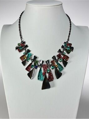 Betsey Johnson Silver-Tone Geometric Panel Crystal Statement Necklace